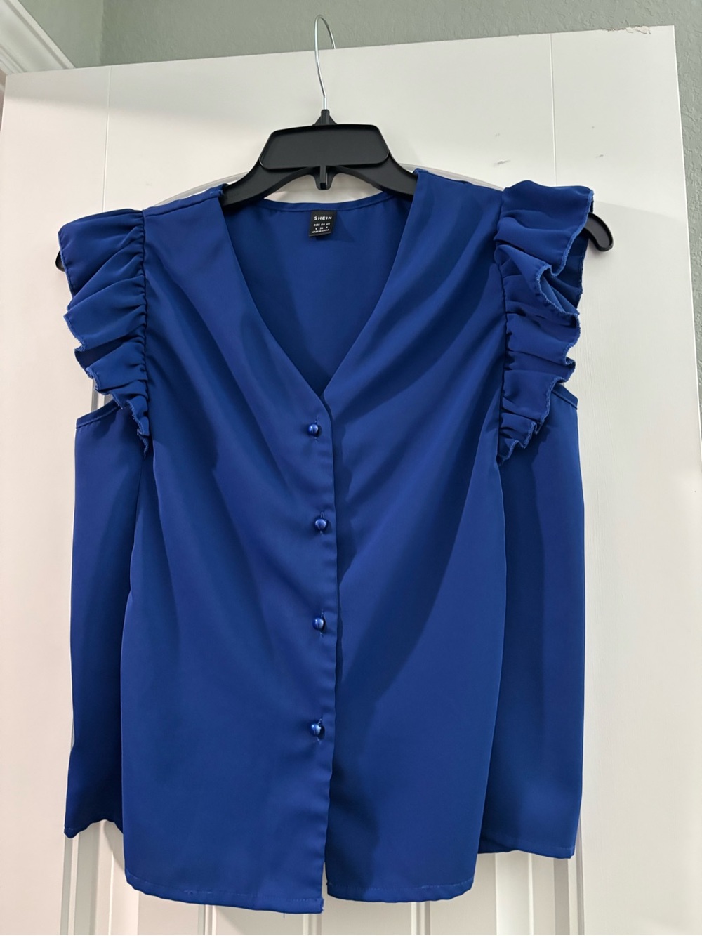 SHEIN Royal Blue Ruffle Sleeve Button-Front Blouse
